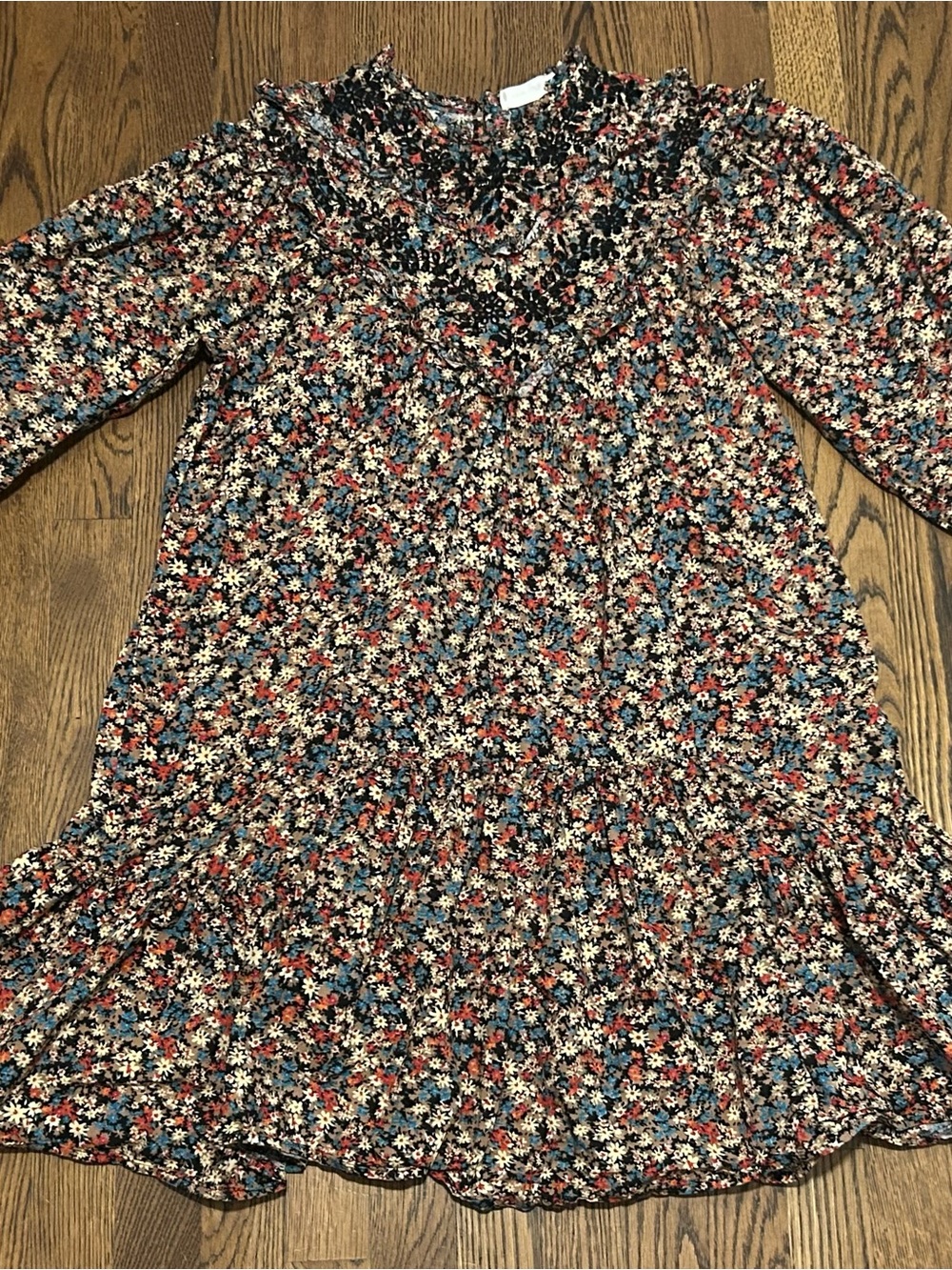 Mango Embroidered Printed Prairie Dress Size Large Ditsy Floral Cottagecore